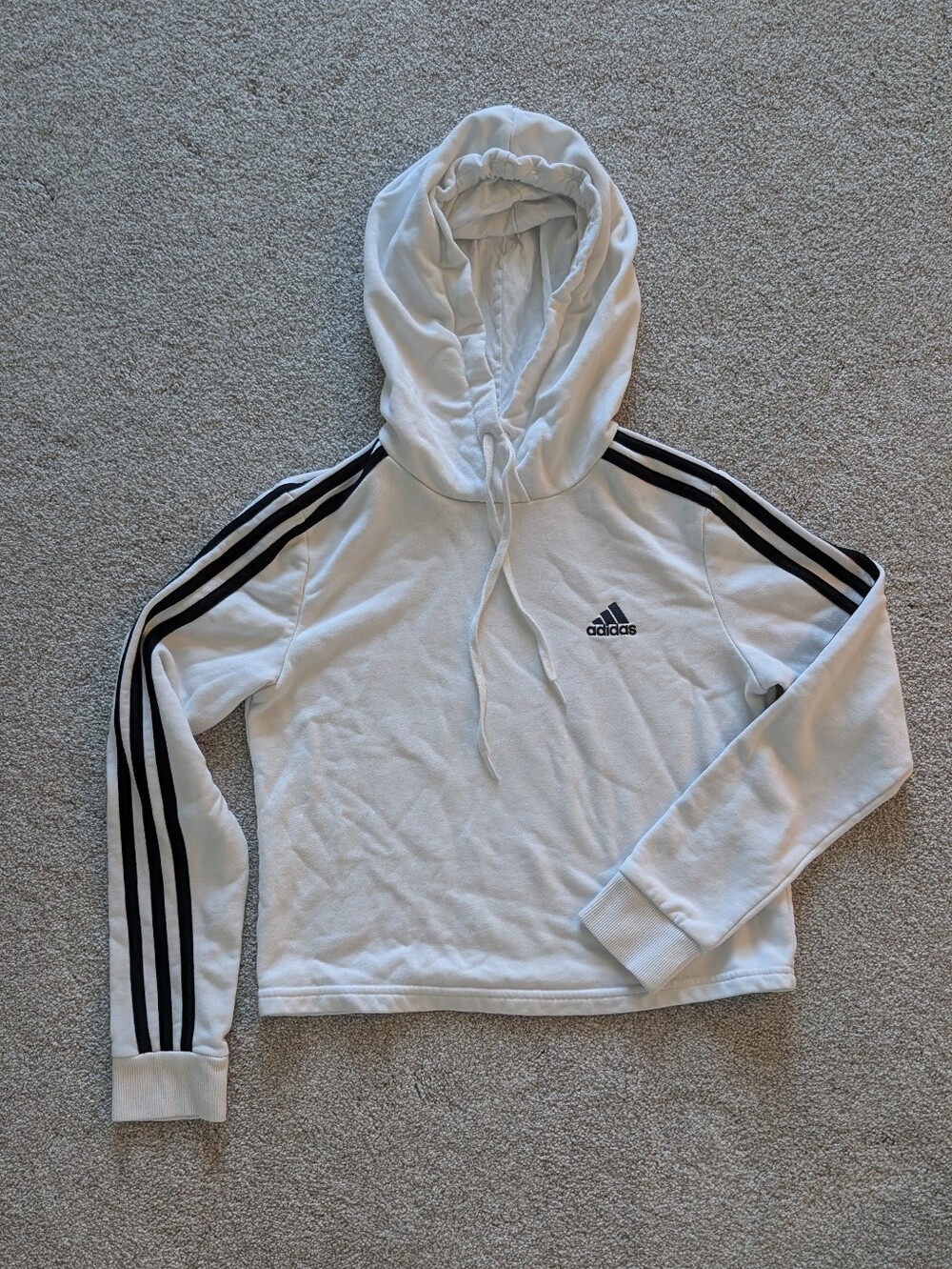 Adidas White Hoodie with Black 3-Stripes